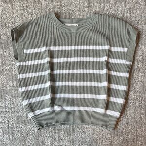 Striped Knit Sweater - Green and White